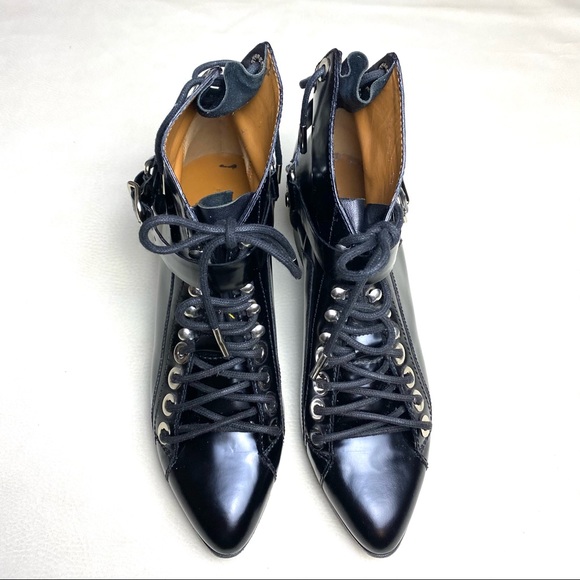 Balenciaga Lace-Up Patent Leather Ankle Boots - Picture 2 of 8